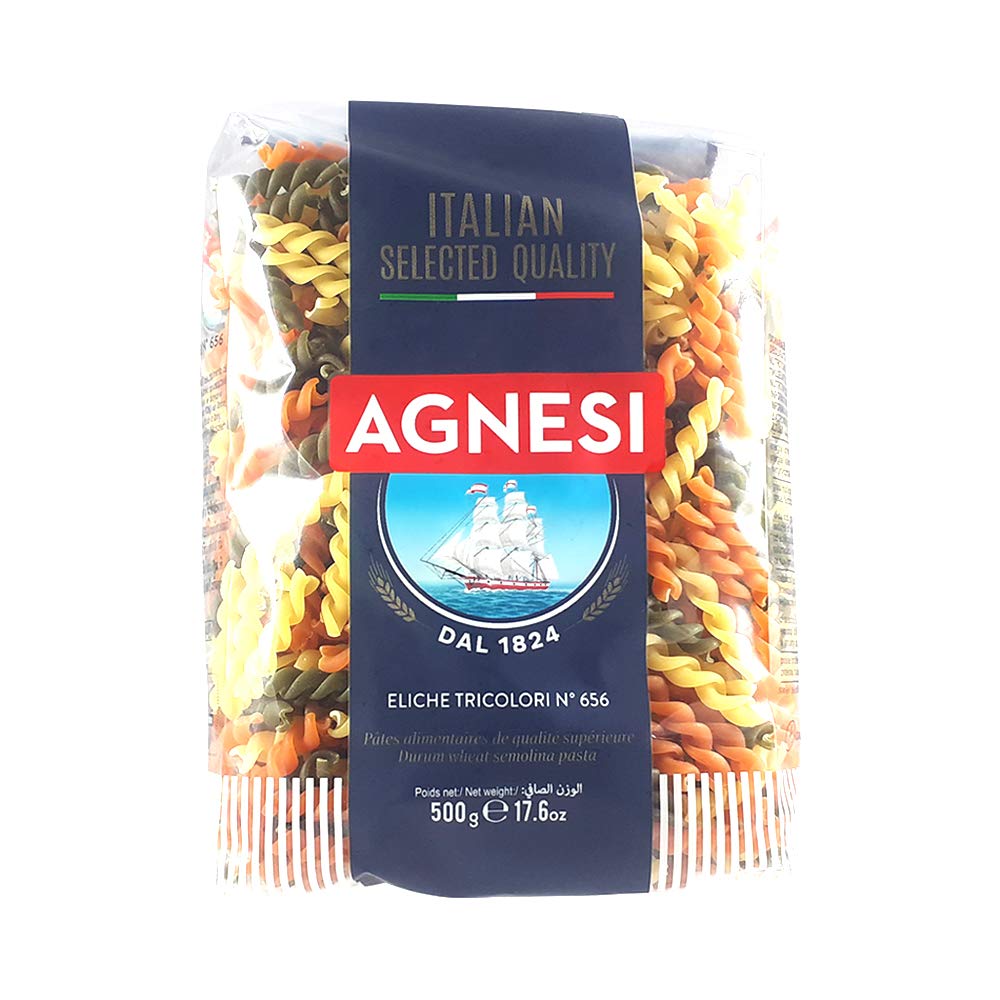 Agnesi Eliche Tricolor Pasta, 500g, Pack of 2, Product of Italy - Taste the Rainbow!