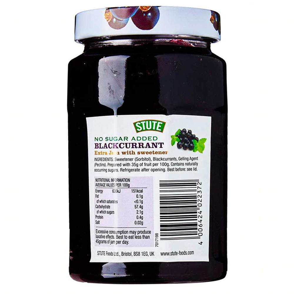 Stute Blackcurrant Extra Jam • No Sugar Added, 15.17 oz / 430 g