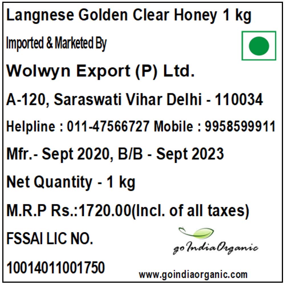 Langnese Pure Golden Clear Honey, Raw Bee Honey, 1 Kg - "1 Kg Golden Honey!"