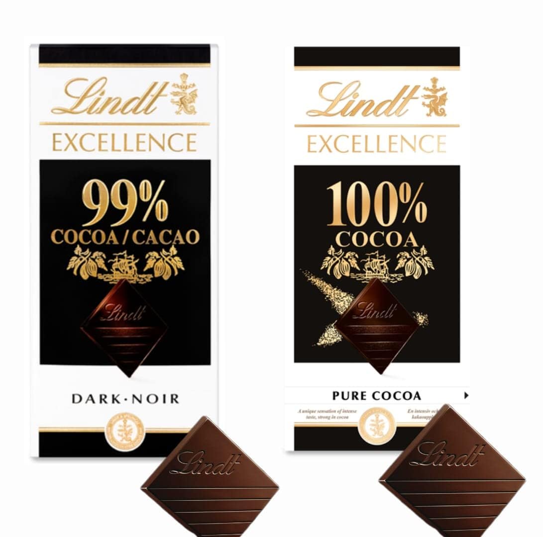 Lindt Excellence Dark Cocoa 99% 50g and Lindt Excellence Dark Cocoa100% 50g Chocolate Bar (Combo Pack)