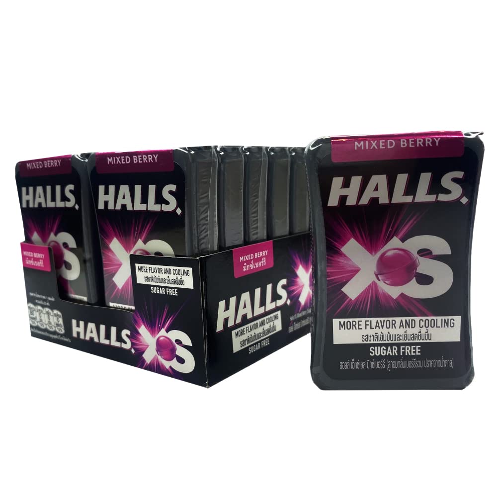 Halls XS Mixed Berry Flavored Sugar Free Candy, 0.5 oz / 15 g, 12 Pack - A bulk pack of mixed berry sugar-free candy.