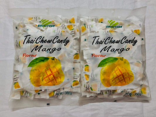 HAOLIYUAN Thai CHEW Candy Mango 350g (Pack of 2) - Two packs of tropical mango flavored chew candy.