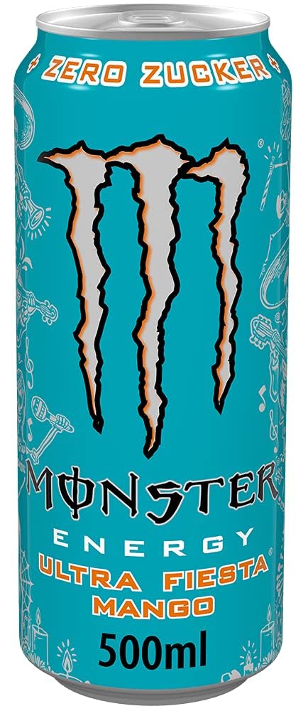 Monster Energy® Ultra Fiesta® Mango Carbonated Energy Drink | L-Carnitine + Taurine + Zero Sugar, 16.91 fl oz / 500 ml, 12 Pack - "Fiesta Mango Burst!"