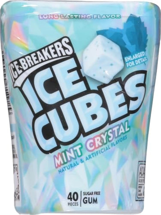 ICE BREAKERS ICE CUBES Mint Crystal Sugar-free Chewing Gum - 40 gums inside - Mint crystal gum cubes, 40 sugar-free pieces.