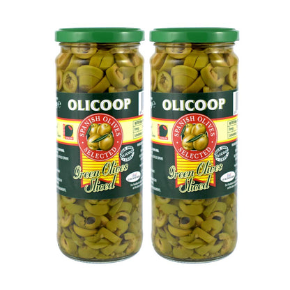 Olicoop Green Sliced Olive, 450g, Pack of 2, Produced in Spain - "Perfect for salads and pizzas!"