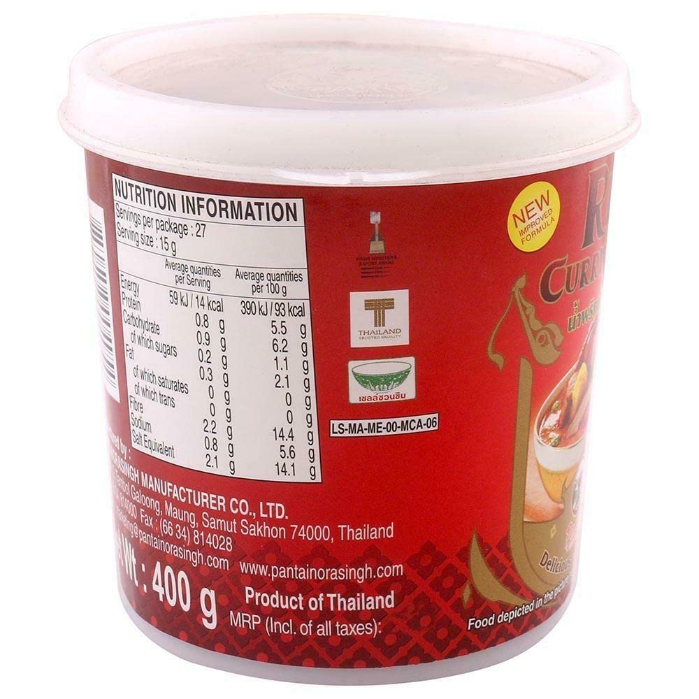 Pantai Norasingh Red Curry Paste, 400 g, Red & Yellow, Medium - "Spicy red curry delight!"