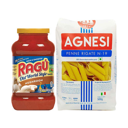 Ragu Mushroom Pasta Sauce 680 Gms ||Agnesi Penne Pasta 500Gms (Italian Cuisine) - Mushroom pasta sauce with Agnesi penne pasta!