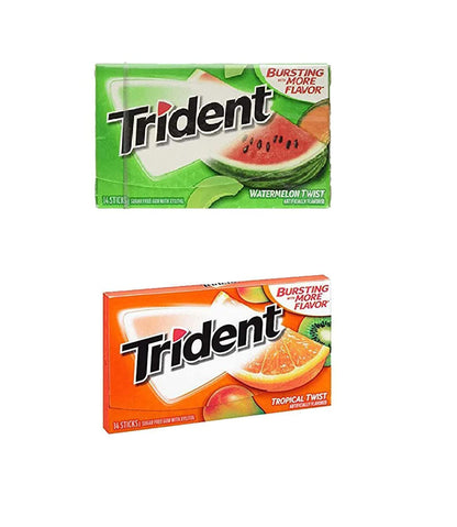 Trident Sugar-Free Chewing Gum - Tropical Flavor 14 Sticks, 26g & Watermelon Flavor 14 Sticks, 26g - Double the Juicy Refreshment!