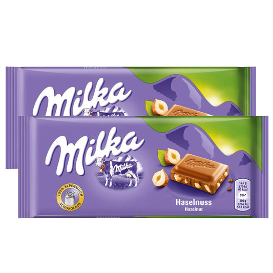 Milka Hazelnut Milk Chocolate Bar, 2 X 100 Gm - "Twice the Nutty Fun!"