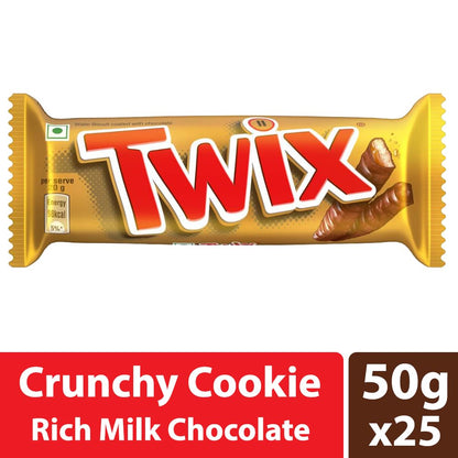 Twix Caramel Cookie Chocolate Bar | Loaded with Soft Nougat, Chewy Caramel, & Crunchy Cookie | Premium Chocolate Pack for Sharing with Family & Friends | 50g | Pack of 25