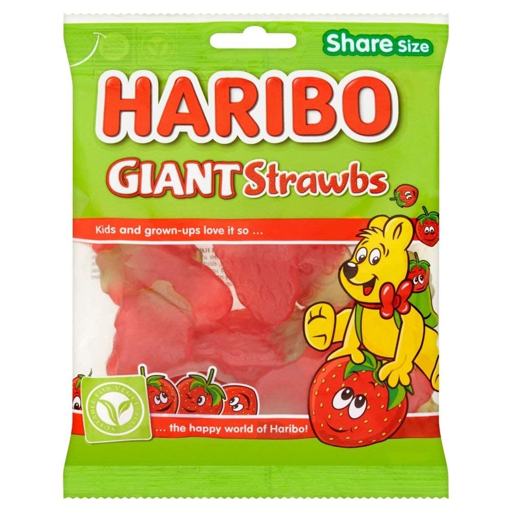 HARIBO Giant Strawbs, 140 g - Enjoy the classic taste of giant strawberry gummies.