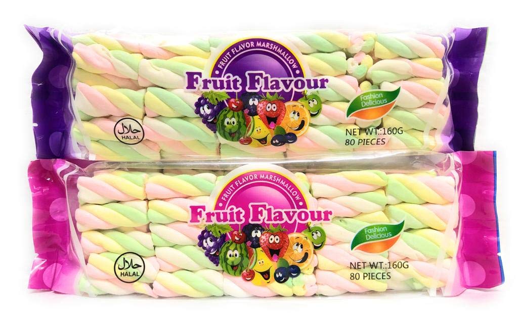 FRUIT FLAVOUR Marshmallow Twist Shape (Pack of 2) (160g*2) - Double the twisty fun with fruity marshmallows! Perfect for sharing and savoring the swirl of flavors!