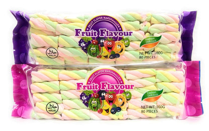 FRUIT FLAVOUR Marshmallow Twist Shape (Pack of 2) (160g*2) - Double the twisty fun with fruity marshmallows! Perfect for sharing and savoring the swirl of flavors!