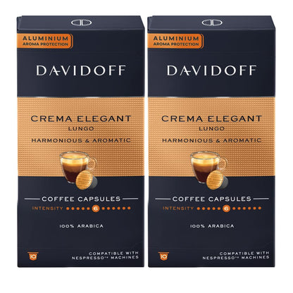 DAVIDOFF Crema Elegant Capsules - 6/12 Intensity - 10 x Capsules - 55 g Pack of 2 - Double crema delight!