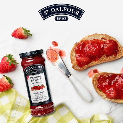 ST. DALFOUR Strawberry & Rhubarb Fruit Spread 284 G, No Added Sugar, 100% From Fruit, No Added Preservatives, Colours, Flavors Or Sweeteners, No Corn Syrup, Traditional French Recipe