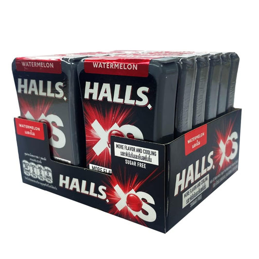 Halls XS Flavored Sugar Free Candy 13.8g Each - Pack of 12 (Watermelon) - Enjoy the refreshing taste of watermelon in a sugar-free candy.