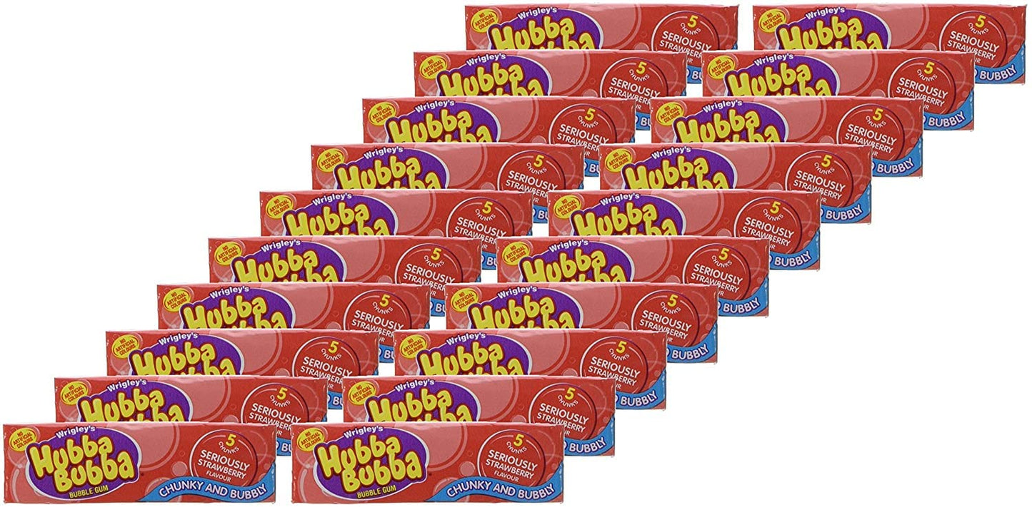 Hubba Bubba Chunky and Bubbly Bubble Gum Strawberry Flavour, 20 X 35 g - Strawberry-flavored bubble gum in twenty chunky packs, 35g each.