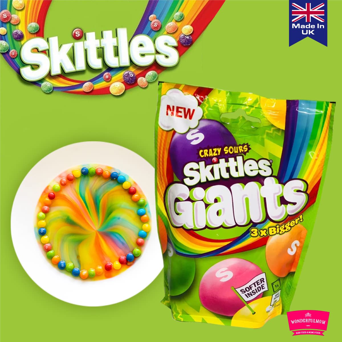 Skittles Giants Sour Sweets Pouch Bag Family Size 170g