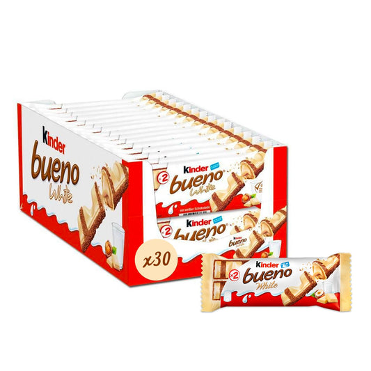 Kinder Bueno White Chocolate with Hazelnut (Pack of 3)39g - Treat yourself to the delicious combination of white chocolate and hazelnuts with Kinder Bueno, pack of 3, 39g each.