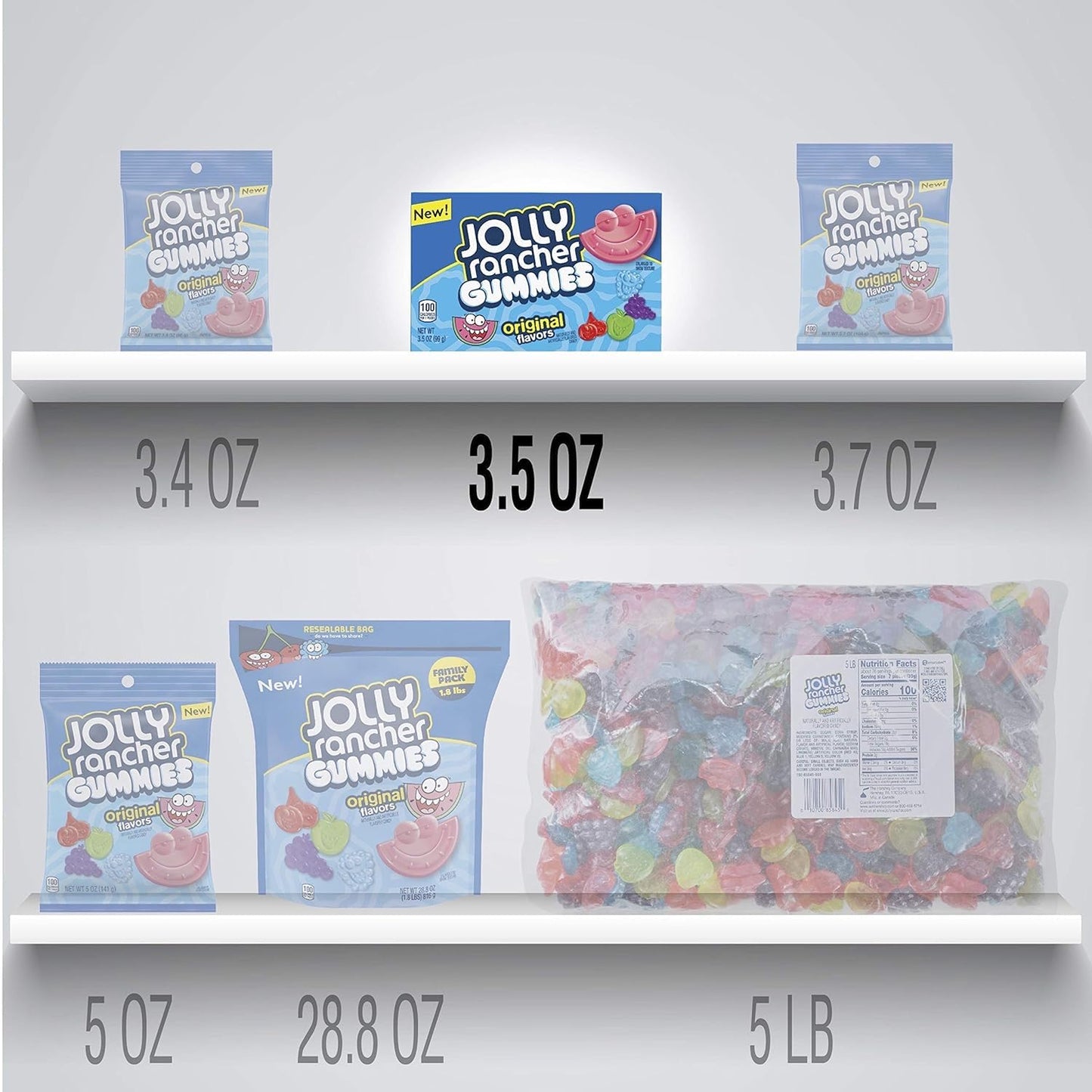 JOLLY RANCHER Gummies Original Fruit Flavored Candy Boxes, 99g - Grape, Cherry & Green Apple! - Savor the original fruit flavors of JOLLY RANCHER Gummies, 99g boxes of grape, cherry, and green apple.