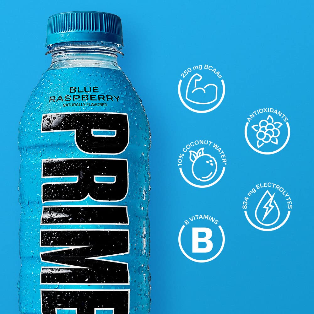 Prime Blue Raspberry Hydration Drink, 16.9 fl oz â„® 500 ml, 12 Pack - Stay hydrated with blue raspberry!