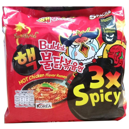 Sam Yang 3X Spicy Buldak Hot Chicken Flavour Instant Korean Noodles - 140Gm*5Pack (5Pack Combo) (Imported), 140 grams