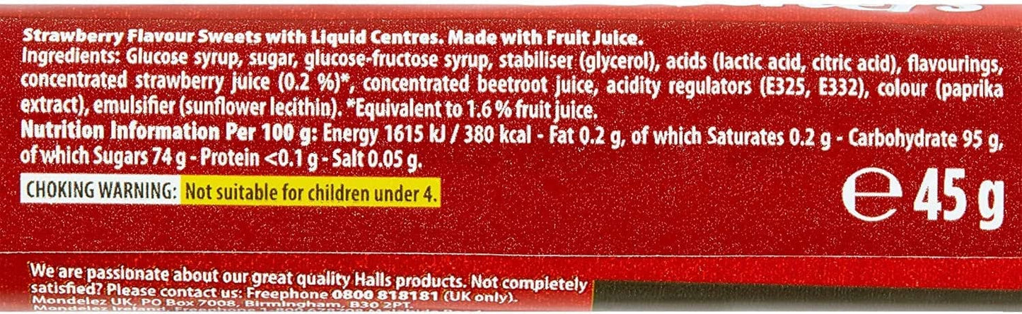 Halls Soother Candies Strawberry Flavour 45g - Strawberry-flavored candies for soothing comfort.