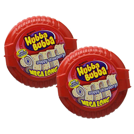 Hubba Bubba Mega Long Snappy Strawberry, 2 Pack, 2 x 56 g - Two packs of snappy strawberry bubble tape, 56g each.