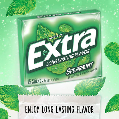 Extra Sugar-Free Chewing Gum 15-Sticks Each - Box of 10 (150 Sticks Total) (Spearmint) - Spearmint sensation!