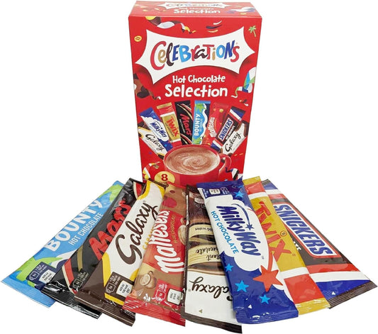 Celebrations Hot Chocolate Powder Selection Sachets Bulk Buy 8 x 25g - Deliciousness in a fun package! - Hot chocolate variety