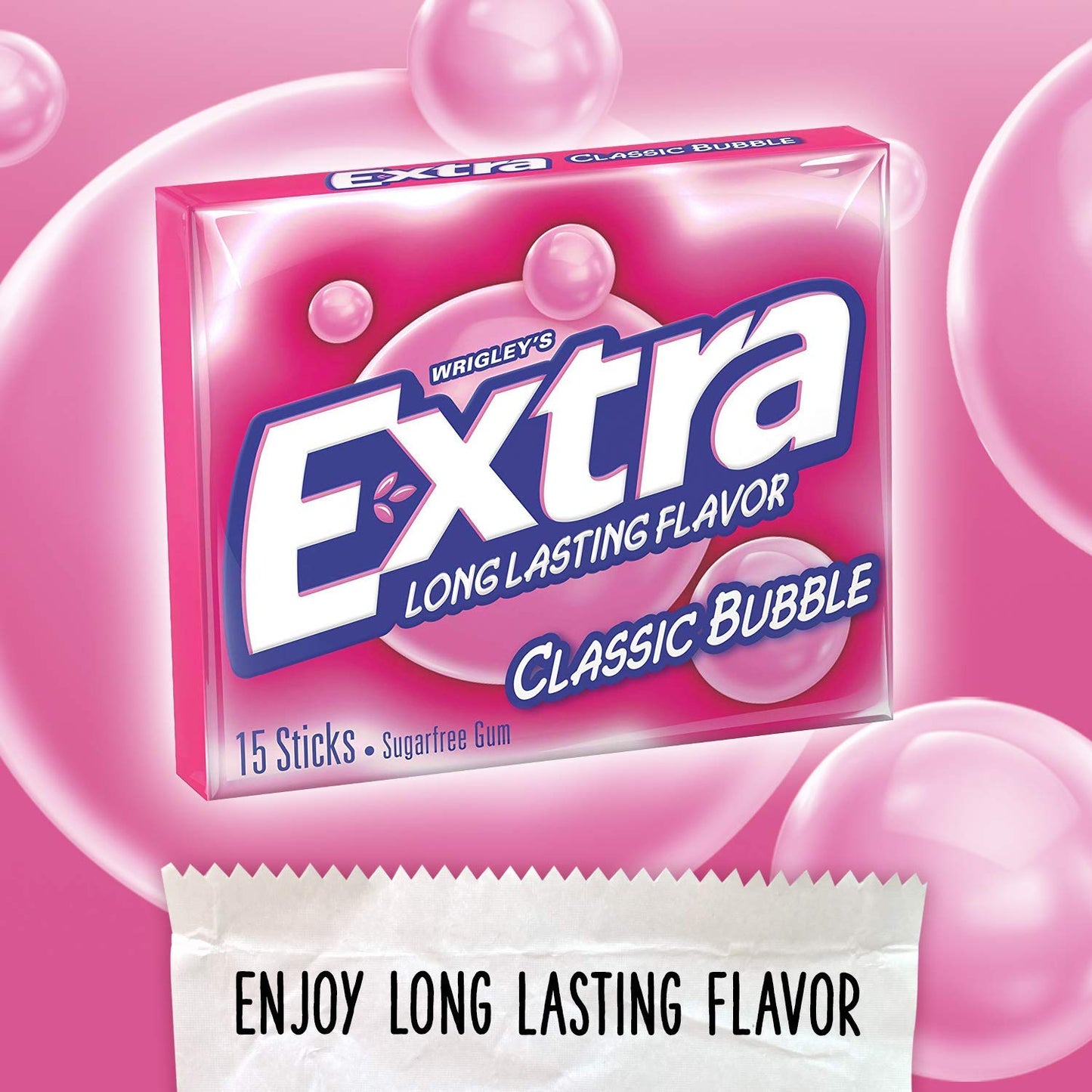 Wrigley's Extra Classic Bubble Sugar-Free Gum - 15 Sticks, Pack of 2 - Double the Classic Bubble Fun!