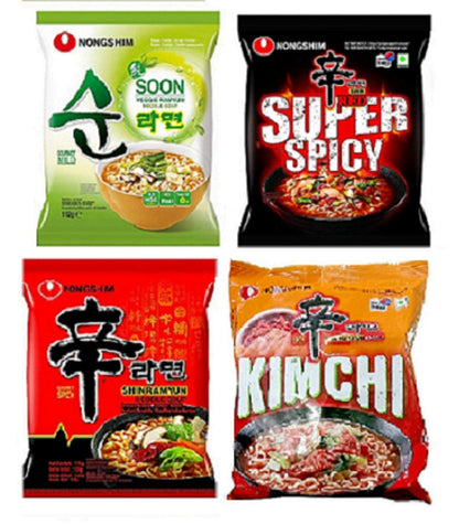 NongShim Shin Ramyun, Red Super Spicy, Kimchi & Veggie Instant Noodles 120 grams*4Pack (Pack of 4) (Imported) - "Nongshim Shin Ramyun, Red Super Spicy, Kimchi & Veggie - 4 Pack, 120g Each of Fiery Variety!"