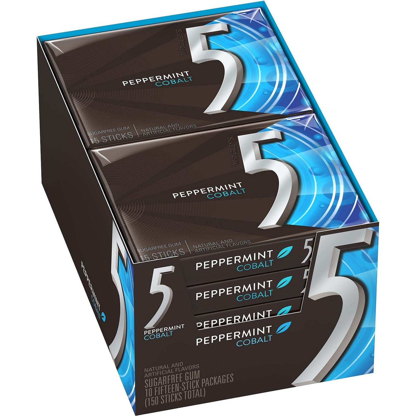 Wrigley's 5 Cobalt Sugar-Free Peppermint Gum - 12 Packs - Freshen Up Anytime, Anywhere!