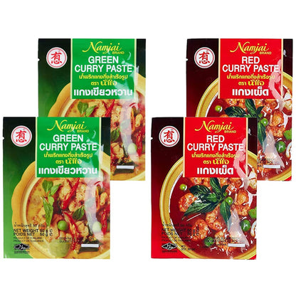 Namjai Red Curry + Green Curry Paste, 4 x 50 g - "Curry Duo Delight Pack!"