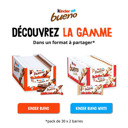 Kinder Bueno White Chocolate with Hazelnut (Pack of 3)39g - Treat yourself to the delicious combination of white chocolate and hazelnuts with Kinder Bueno, pack of 3, 39g each.