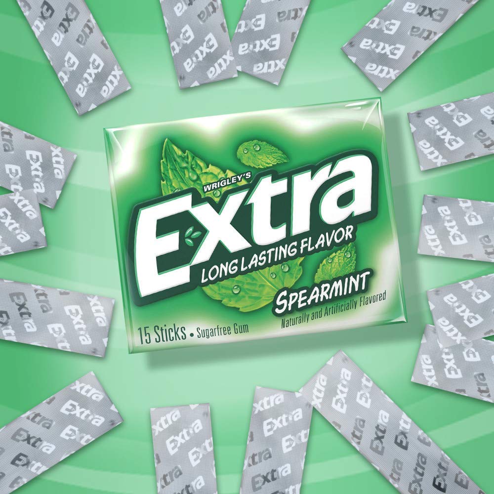 Extra Sugar-Free Chewing Gum 15-Sticks Each - Box of 10 (150 Sticks Total) (Spearmint) - Spearmint sensation!