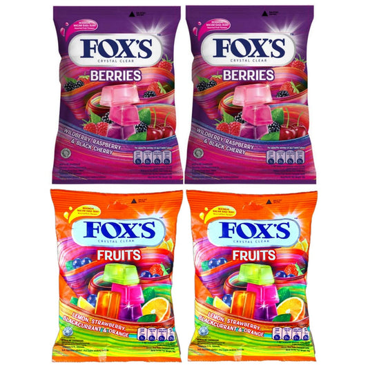 Fox's Crystal Clear Fruits Candy 90g (90Gms- Pack of 2) & Fox's Crystal Clear Berries Candy (90Gms- Pack of 2) - Fruits and berries candy combo!