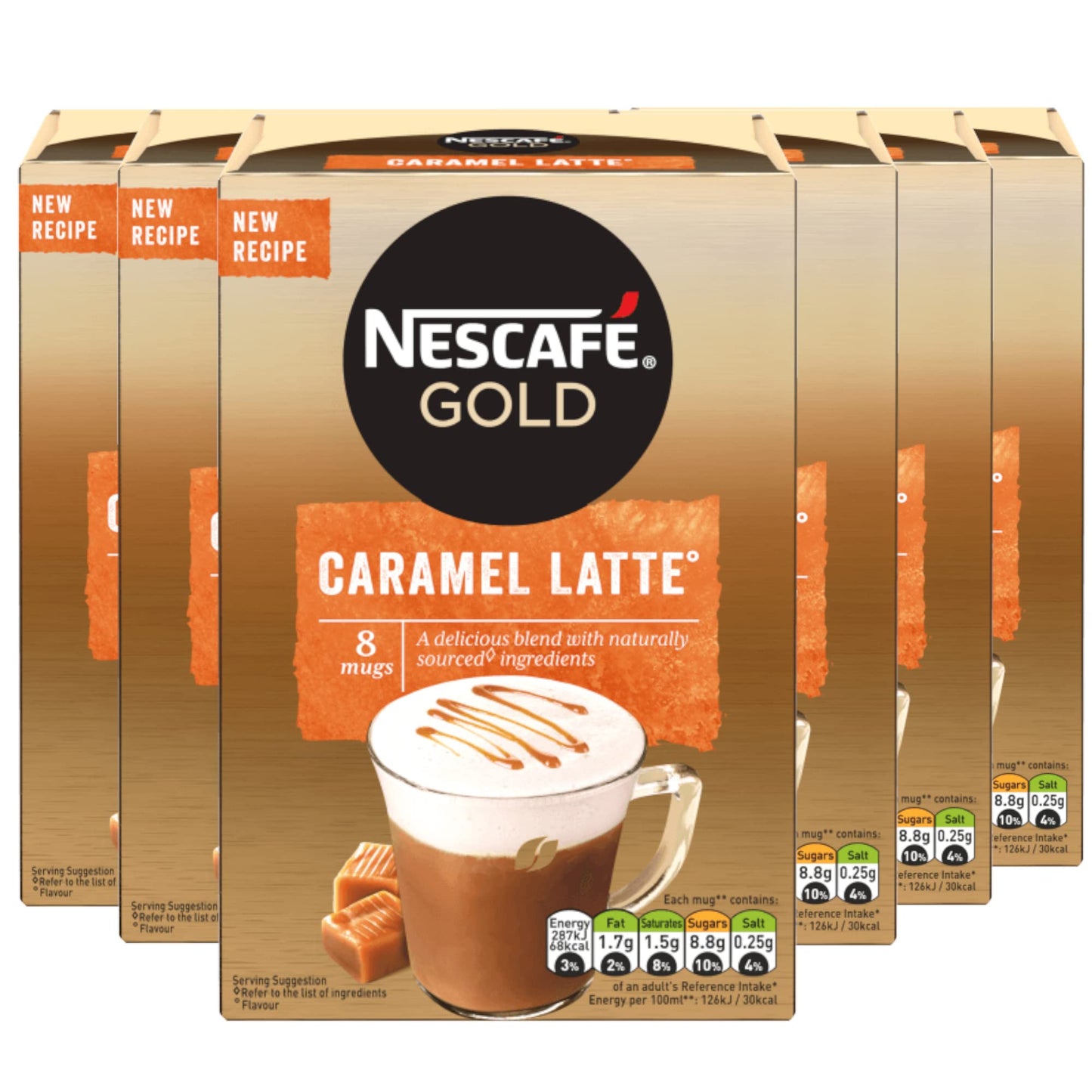 Nescafe Gold Caramel Latte Pack of 6, x 136 g - "Gold Caramel Latte - 6 Packs of Sweet Delight!"