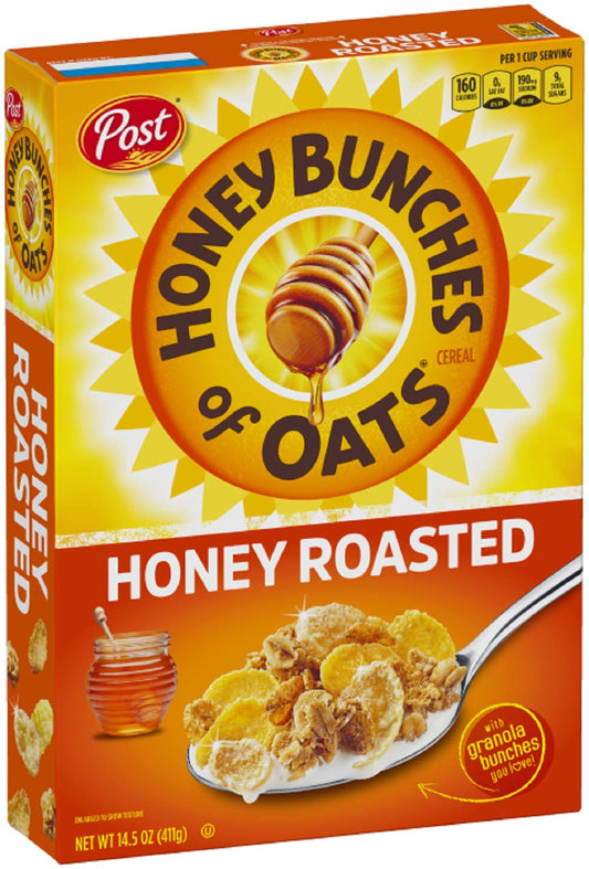 Honey Bunches of Oats Post Honey Bunches of Oats Crunchy Honey Roasted, 411 G - Crunchy honey-roasted clusters for a morning burst of joy, 411g.