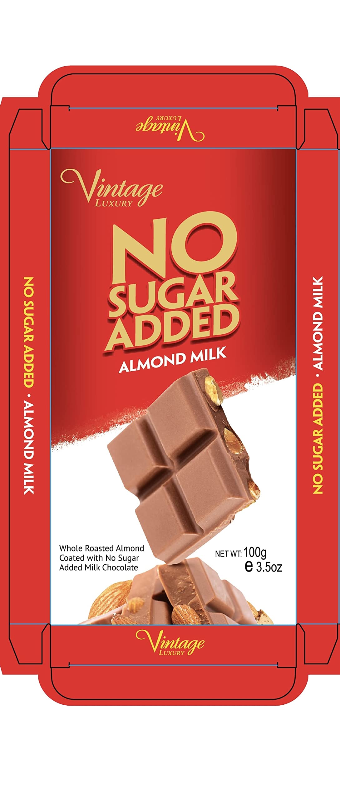 Vintage Luxury No Sugar Added Imported Delicious Chocolate Bar 100gm (Almond Milk)