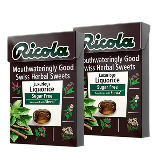 Ricola Sugar Free Liquorice Drops Pack of 2 Pouch, 2 x 45 g - Liquorice Drop Duo!