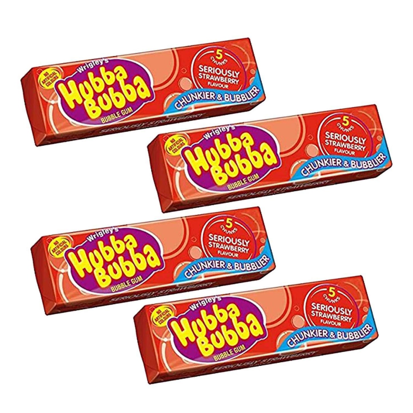 Wrigley's Hubba Bubba Strawberry Flavour Chunky and Bubbly Bubble Gum - 1.23 oz / 35g, 4 Pack - Quadruple the Fun!