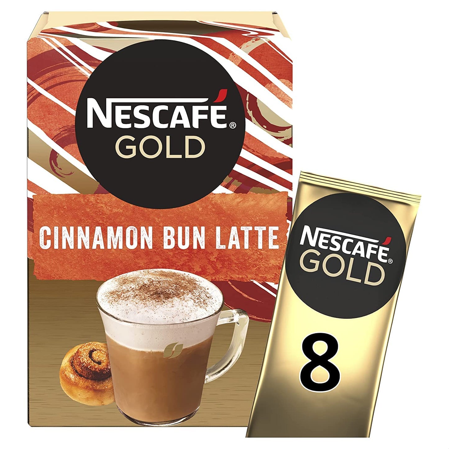 Nescafe Gold Cinnamon Bun Latte Coffee, 8 Sachets Mug, 156 g - "Cinnamon Bun Latte - 8 Sachets of Spiced Delight!"