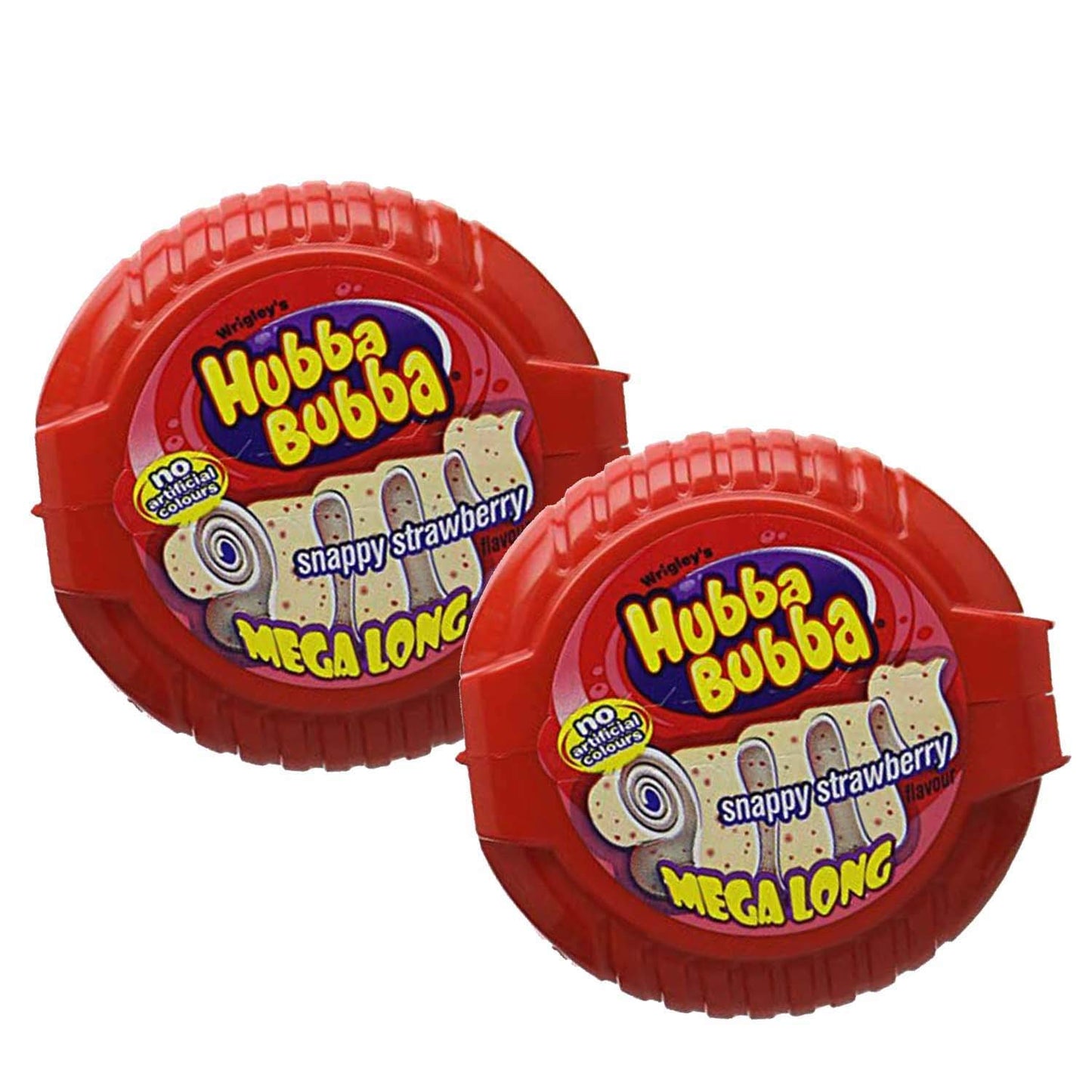 Hubba Bubba Mega Long Snappy Strawberry Pack of 2 Pouch, 2 x 56 g - Double the strawberry bubble tape fun, 56g each.