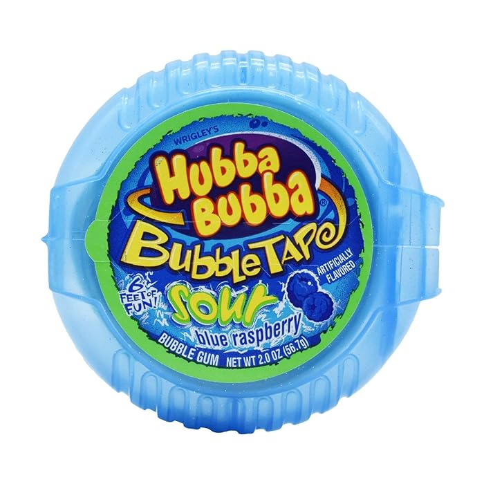 Wrigley's Hubba Bubba Bubble Tape Sour Blue Raspberry Bubble Gum - 2 oz / 56.7g, 2 Pack - Double the Sour Fun!