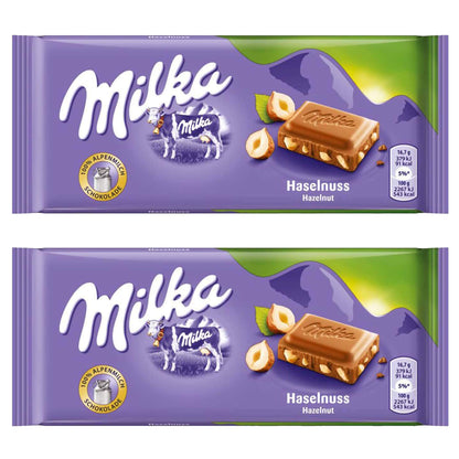 Milka Hazelnut 100% Alpine Milk Chocolate, 2 x 100 g - "Double Hazelnut Bliss!"