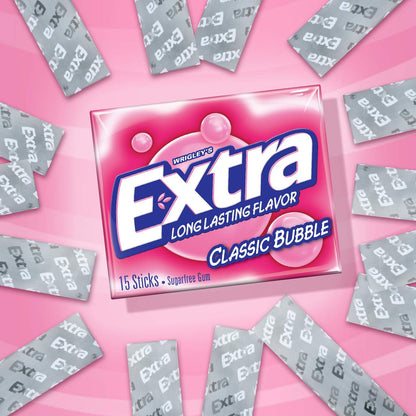 Wrigley's Extra Classic Bubble Sugar-Free Gum - 15 Sticks, Pack of 2 - Double the Classic Bubble Fun!