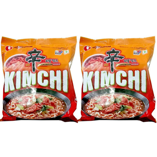 Nongshim Kimchi Ramyun Instant Noodle Pack Of 2 - Vegetarian, 120 Gram - "Nongshim Kimchi Ramyun - 2 Pack, 120g Each of Veggie Kimchi Goodness!"