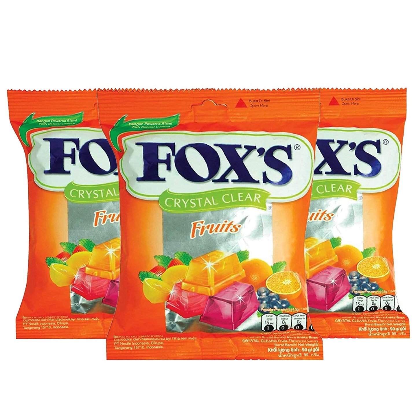 Fox's Crystal Clear Fruits Pack of 3 Pouch, 3 X 90 Gram - Triple fruit candy pack!