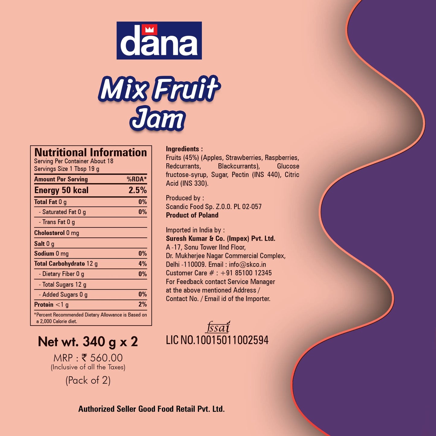 DANA Mixed Fruit Preserve, 340g, Pack of 2, Product of Poland - Preserved perfection!